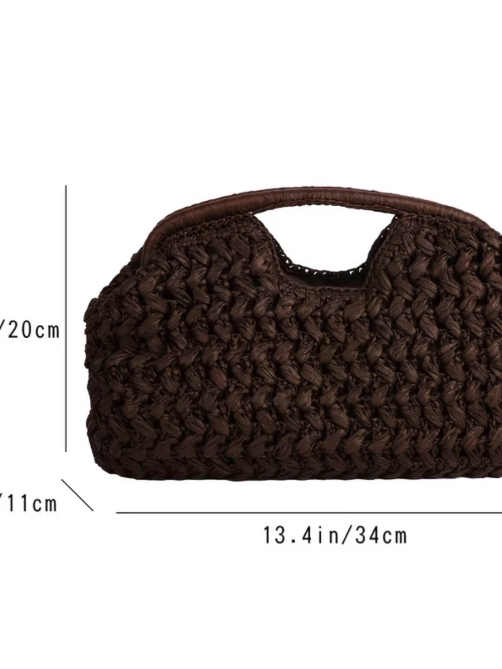 Woven Crochet Handle Tote Bag - Brown - Picture 3 of 4